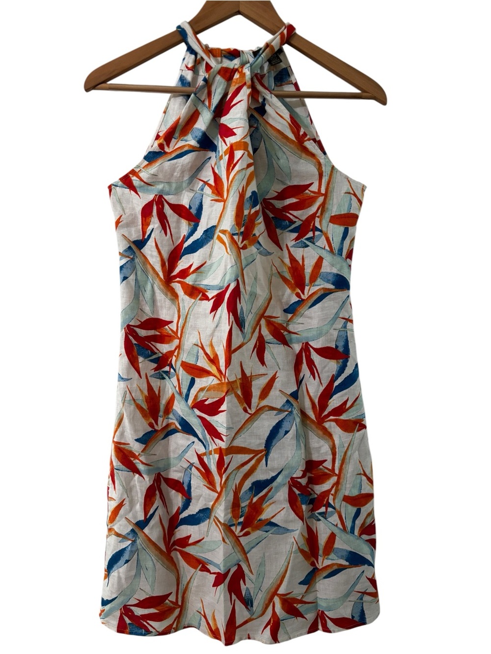Tommy Bahama 100% Linen Bird of Paradise Halter Tie Mini Dress Tropical XS